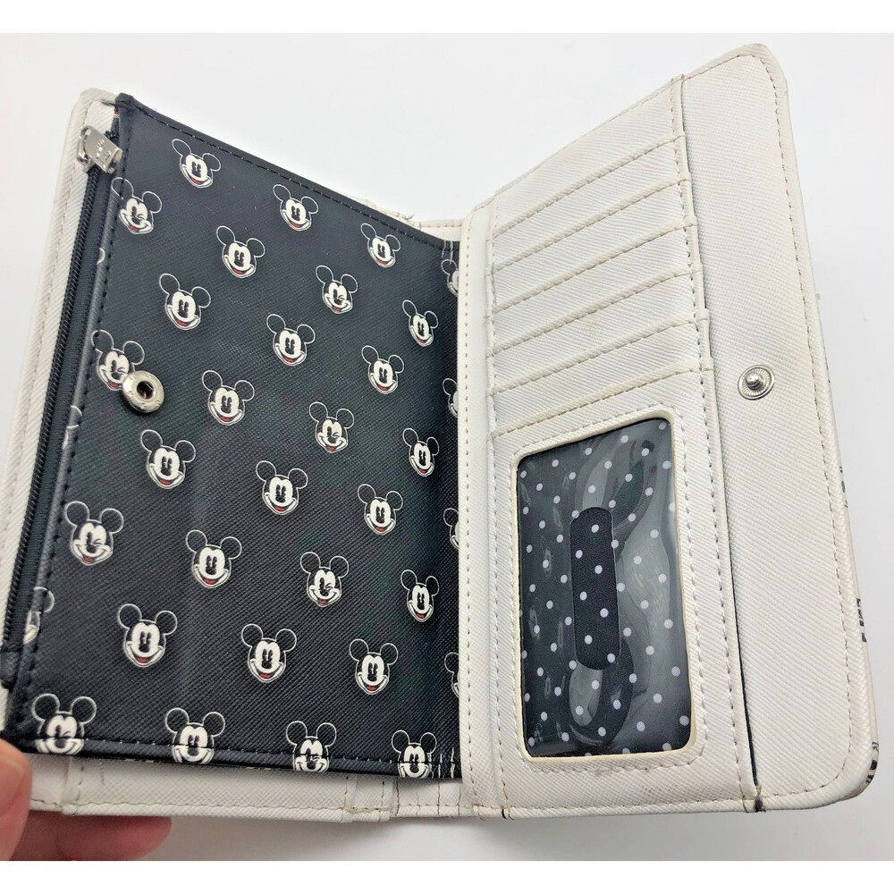 Disney Parks Loungefly Mickey Mouse All Over Mickey Face White Black Wallet - Picture 5 of 6